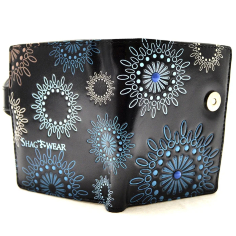 Shagwear Small Wallet  Vegan Leather Flower Pattern Black Clutch Purse Bag